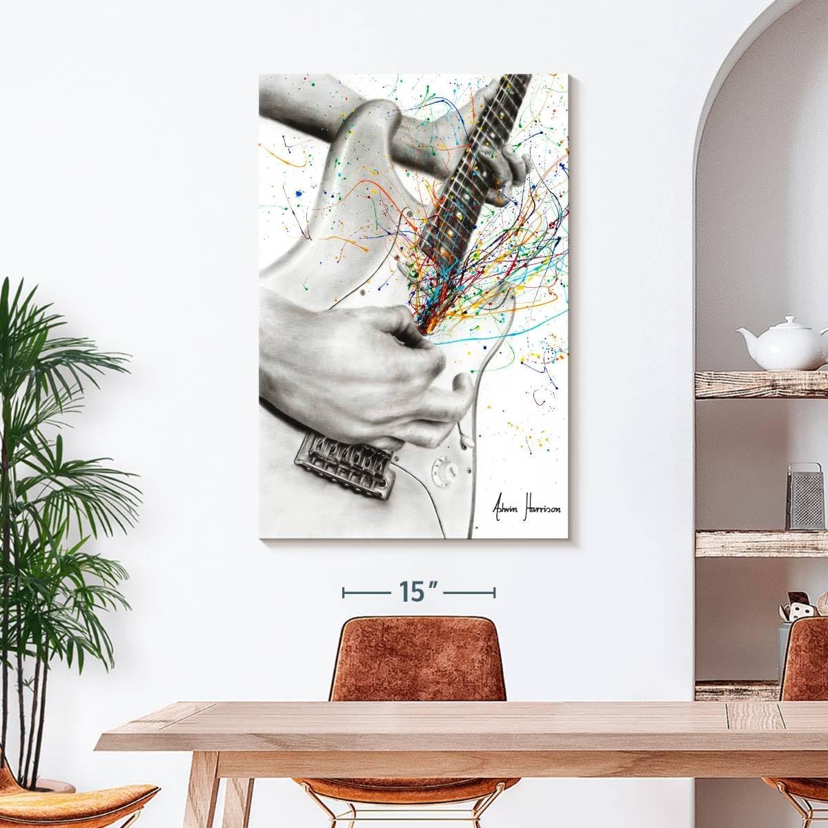 ElephantStock - The Guitar Solo Wall Art - Vertical Canvas Wall Art - Living Room Wall Decor - Painting Electric Guitar Canvas - Orange And White Decor by Ashvin Harrison - 30