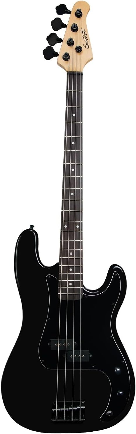 Sawtooth EP Series Electric Bass Guitar, Satin Black w/Black Pickguard
