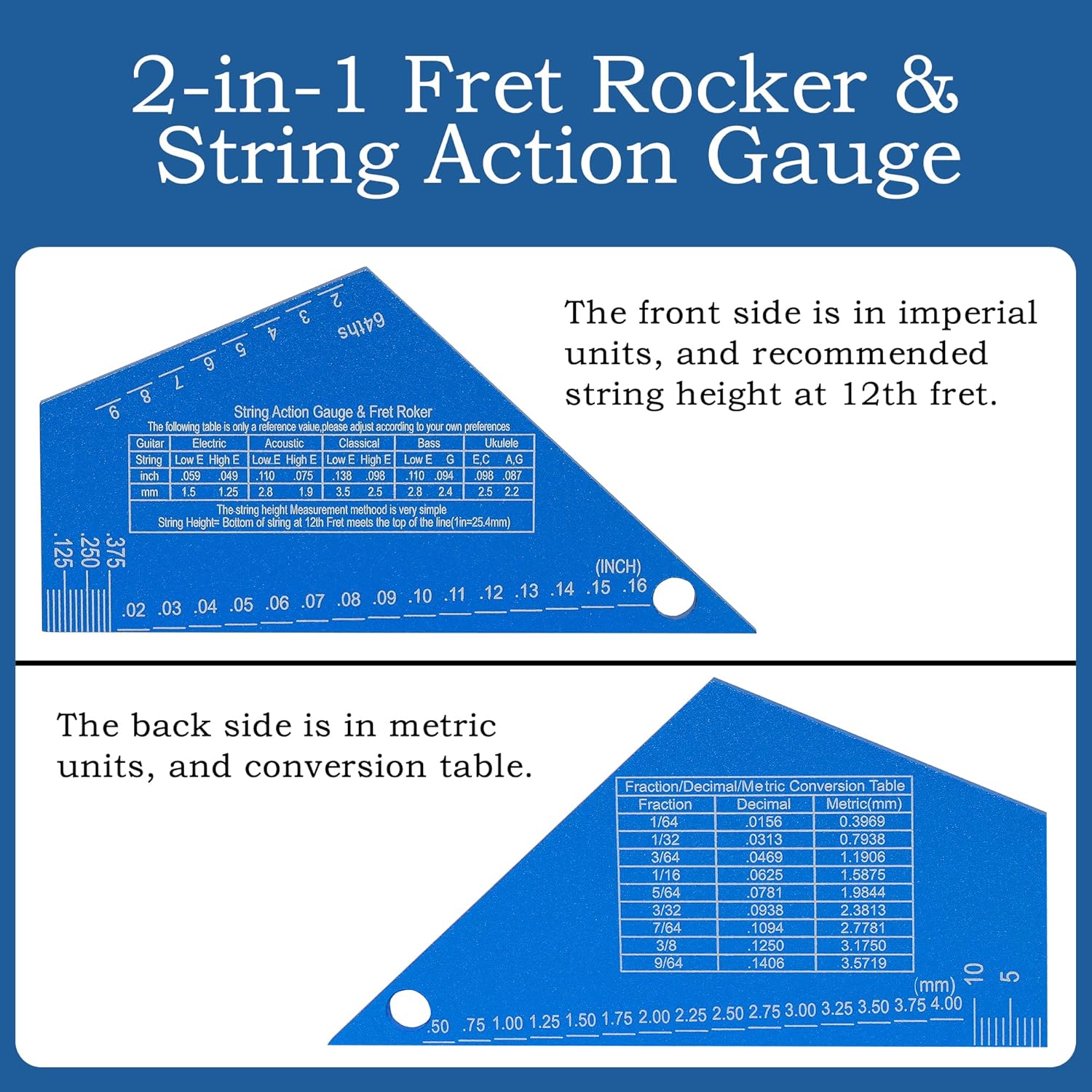 Luthier Tool Kit, Fret Leveling Kit, Pro Guitar Setup Tool Set with Guitar Neck Notched Straight Edge, 16in Fret Leveling Beam, Fret Crowning File, Fret End Dressing File, Fret Rocker