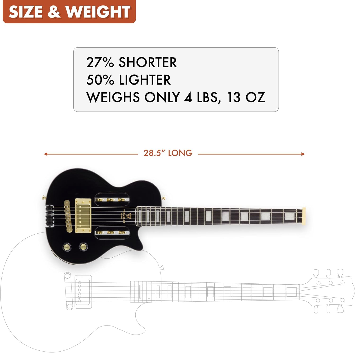 Traveler Guitar EG-1 Custom Electric Guitar | Portable Travel Guitar | Headphone Amp | Full 24 3/4