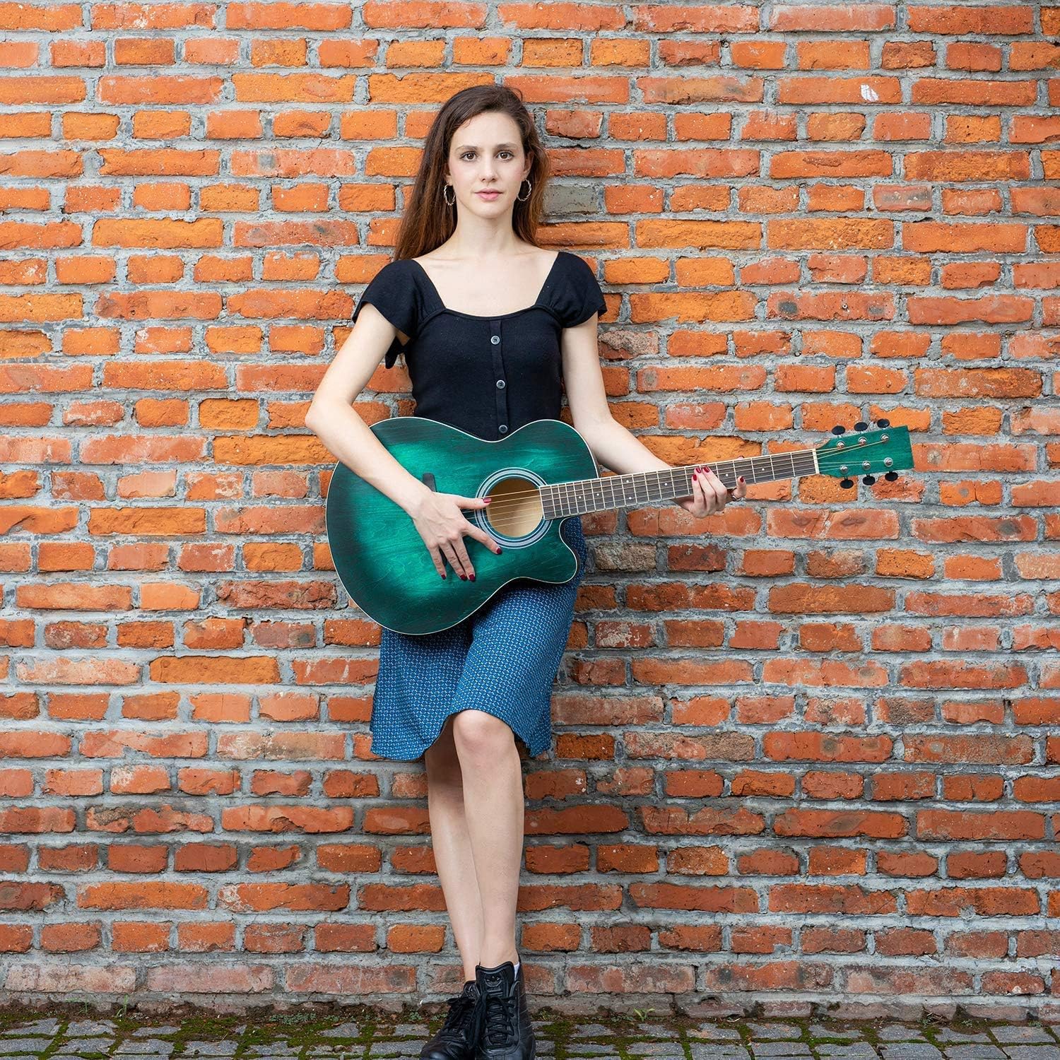 WINZZ HAND RUBBED Series - 40 Inches Cutaway Acoustic Acustica Guitar Beginner Starter Bundle with Online Lessons, Padded Bag, Stand, Tuner, Capo, Guitar Chords, Strap, Picks, Dark Hunter Green