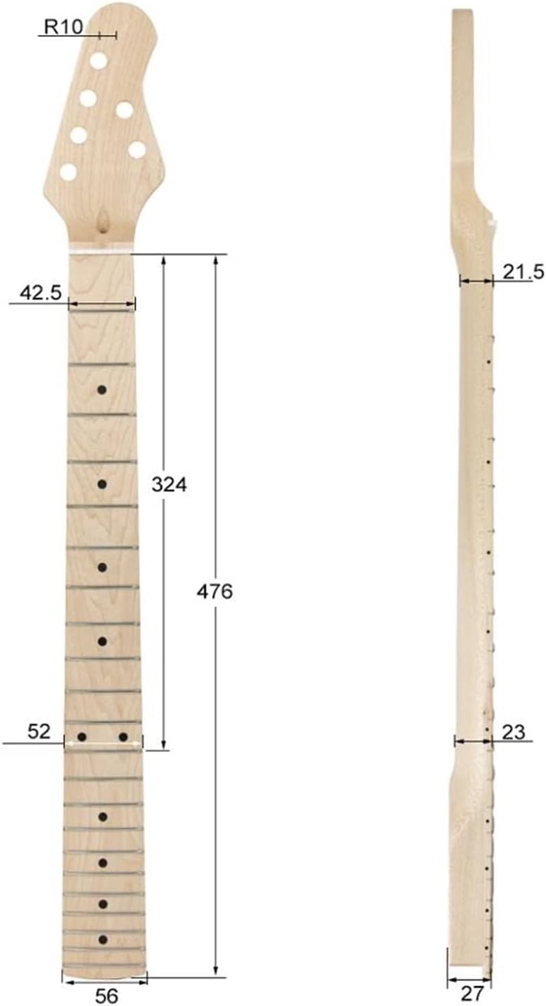 Electric Guitar Neck Maple 22 Frets Bolt On C Shape Clear Satin for DIY Guitar Projects Unfinished Guitar Neck