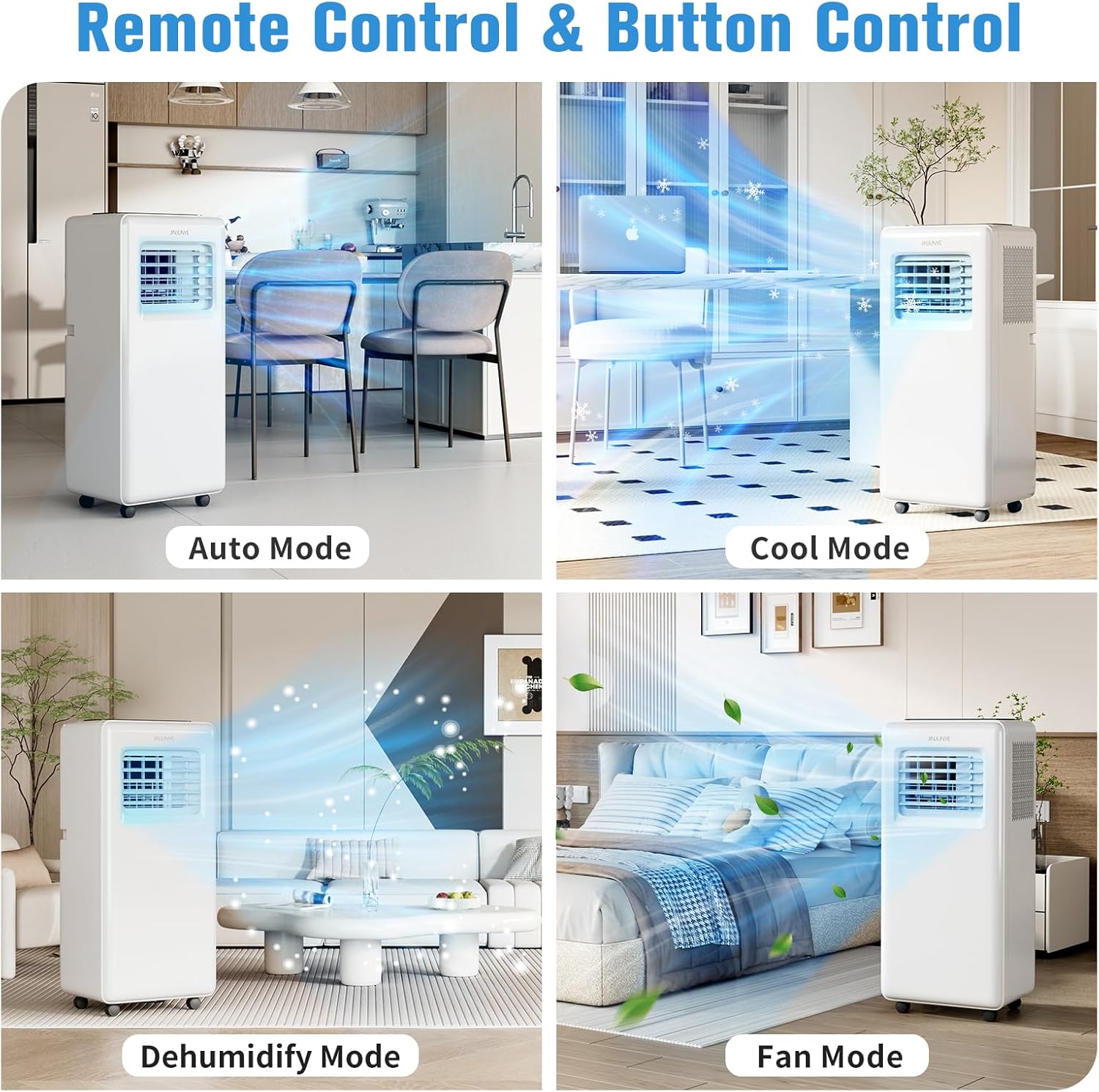 JINJUNYE Portable Air Conditioners 10,000 BTU 4-In-1 with 7 Color LED Light, Portable AC Unit Dry, Fan, Sleep Mode, Cool Up to 450 Sq.Ft, 24H Timer, Window Kit (Battery not Included)