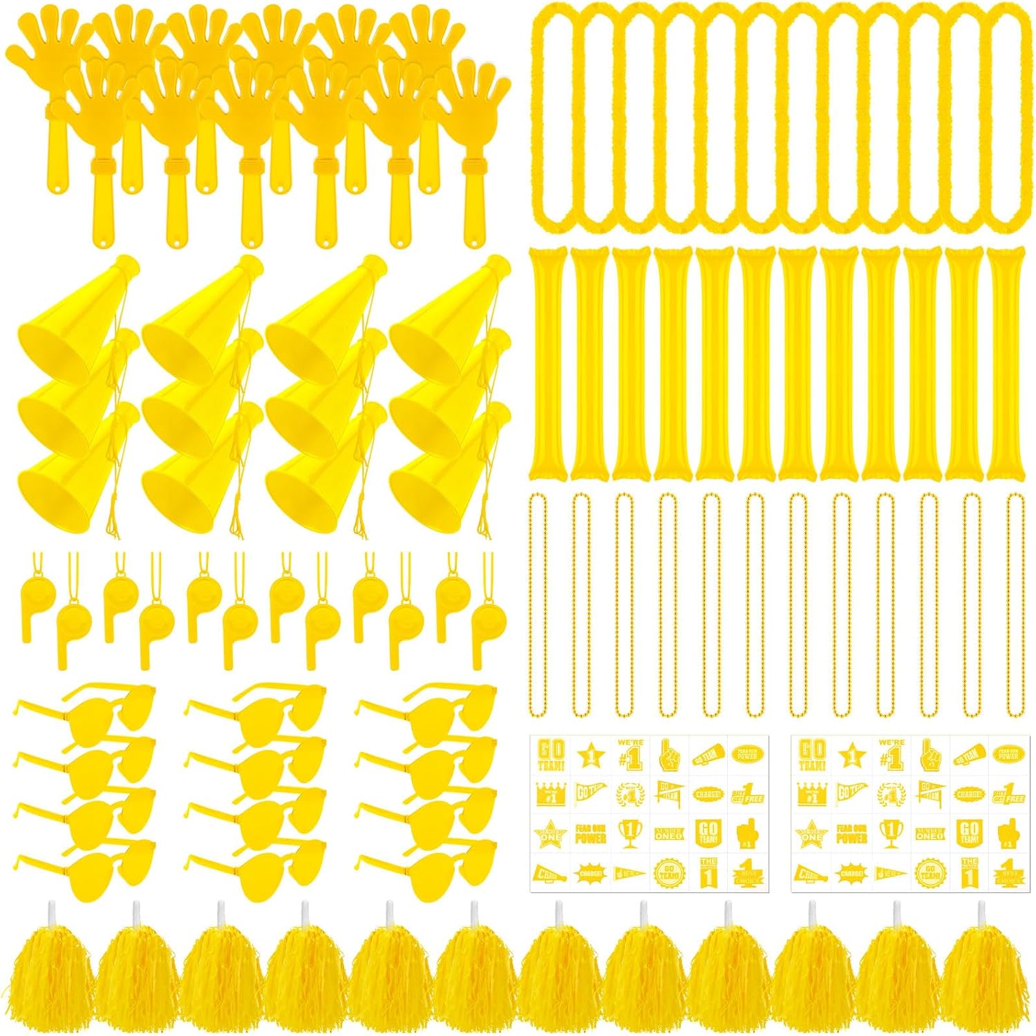 Soulchen Team Spirit Accessories Bulk Team Spirit Day Assortment Thunder Stick Hand Clapper Whistle Megaphone Cheerleading Pom Poms Glasses Necklace Sticker for Sport