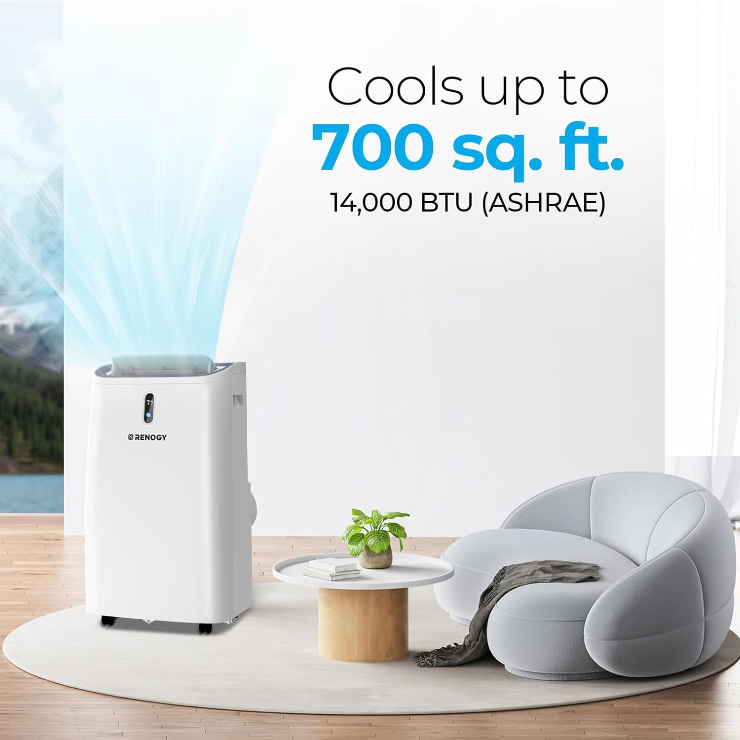 Renogy 14,000 BTU Portable Air Conditioners with Smart WiFi Enabled, Cooling, Dehumidifier, Fan & Sleep Modes 4-in-1 Portable AC w/Remote Control & Window Kit, Cools Up To 700 sq. ft, 1-24H Timers