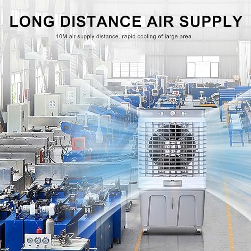 Portable Air Conditioner, Cooling Fan with 60L Water Tank, 4 Universal 360° Wheel, 4 Ice Box, 3 Speeds, for Room Garage Commercial