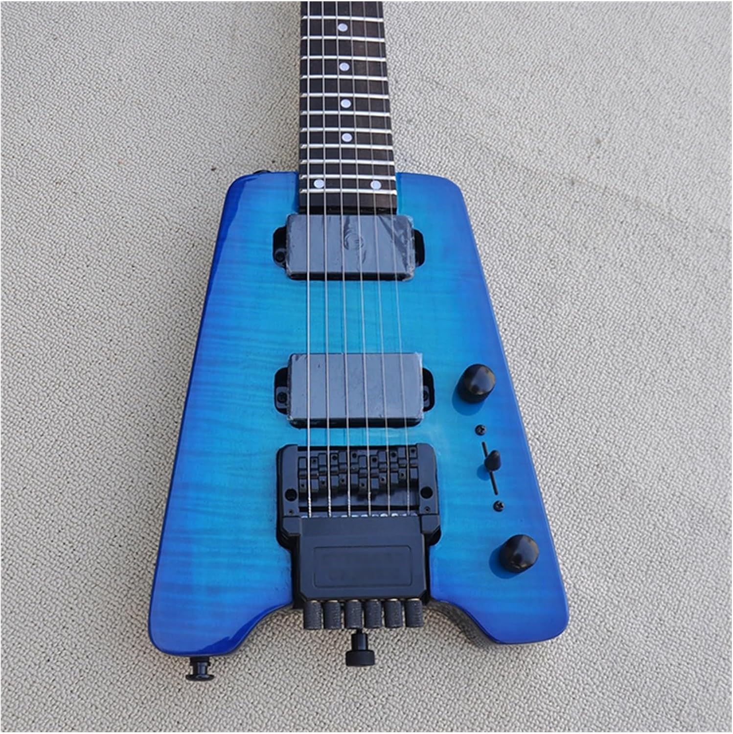 Blue Portable Travel Flame Maple Veneer Headless Electric Guitar with Rosewood Fretboard 24 Frets Professional Headless Guitar