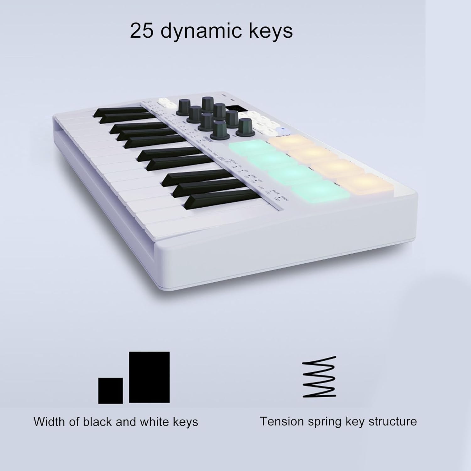 25 Force Sensitive Keys MIDI Keyboard Controller with 8 RGB Pads and Smart Chord, Compatible with Windows, OS X, iOS, Android