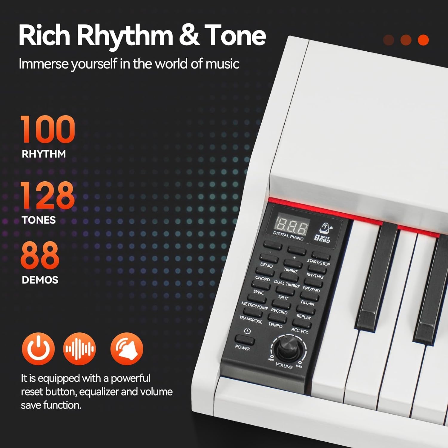 ZHRUNS 88 Key Weighted Keyboard Piano with X-Shape Stand, Sustain Pedal, Power Adapter & Sheet Music Stand - Home Digital Piano, White