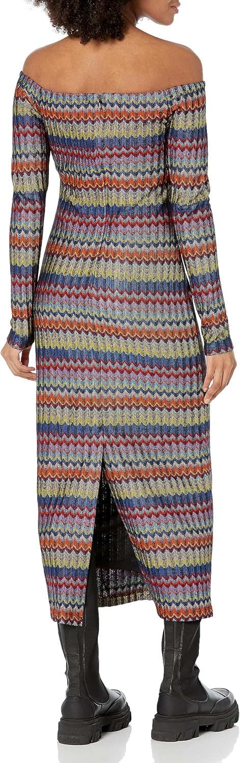 Ramy Brook Womens Natalie Ribbed Chevron Midi Dress
