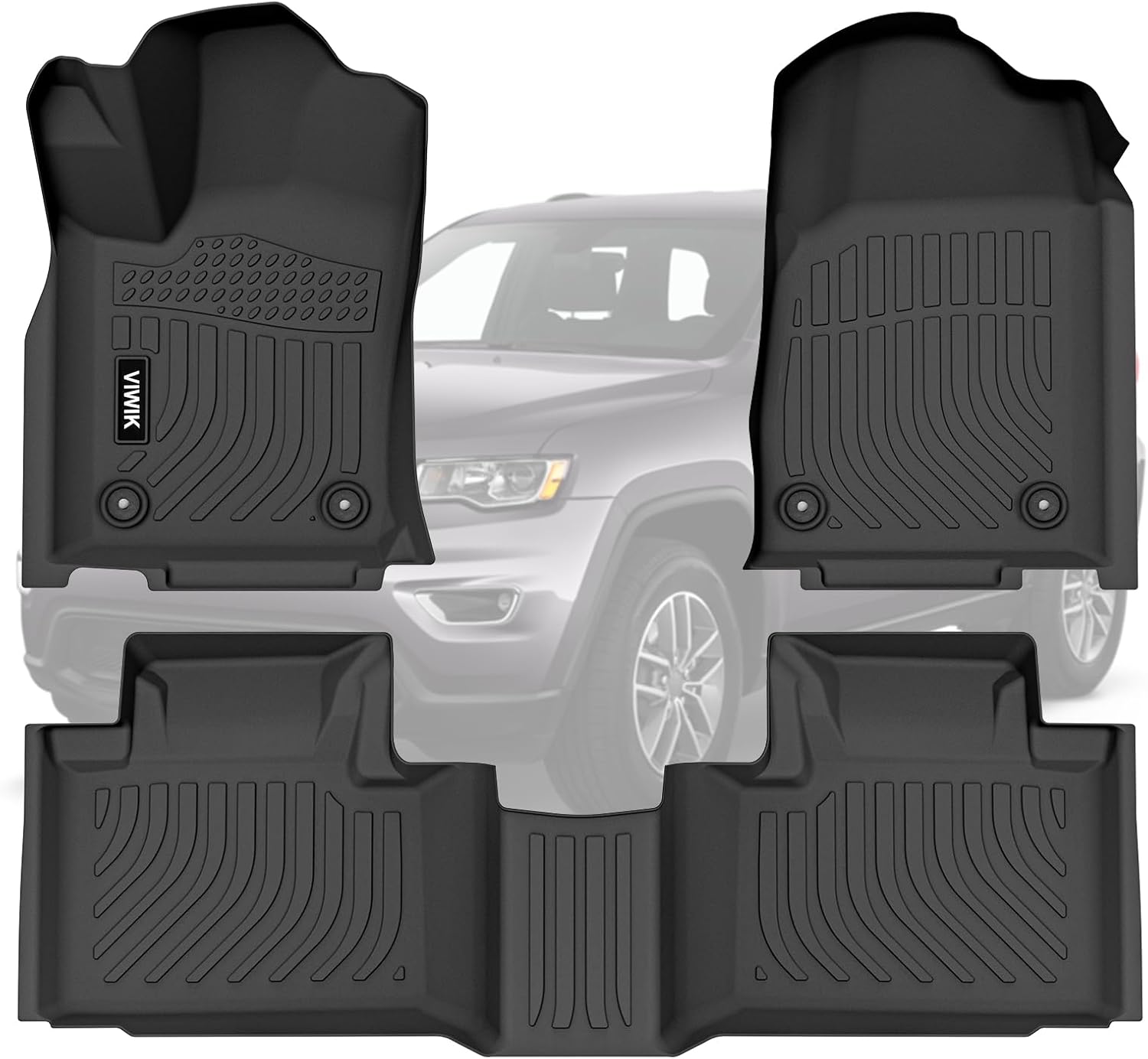 VIWIK Floor Mats for Jeep Grand Cherokee 2021-2016, Anti Slip 3D Floor Liners, TPE Waterproof Car Mats, Custom Fit All Weather Protection for Grand Cherokee SUV Accessories, Front & Rear