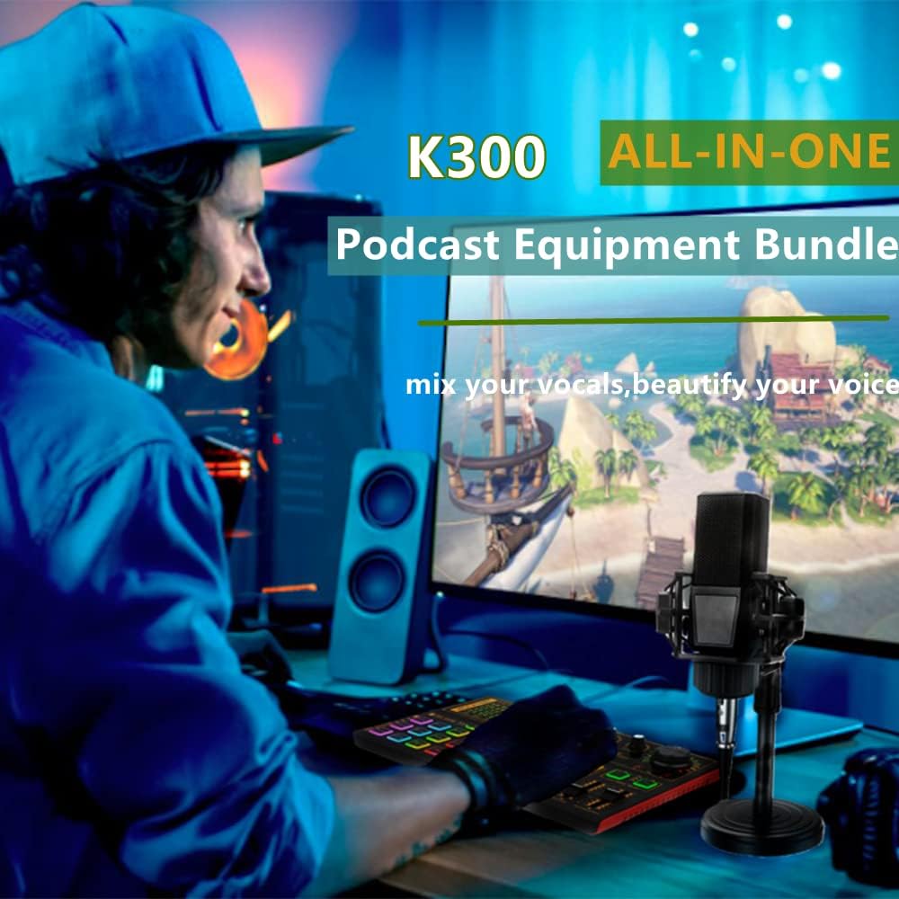 K300 Sound Effects Board Set, Voice Changer Sound Card with Multiple Sound Effects - Podcast Equipment Bundle for Live Streaming/Laptop Computer Vlog/Living Broadcast YouTube or TikTok