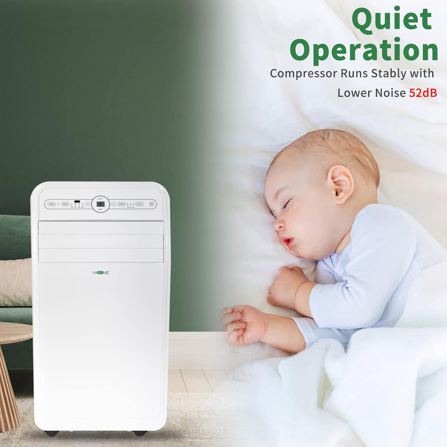 Uhome 12000 BTU Portable Air Conditioner with Heater up to 400 Sq. Ft, Ac Heater Combo Window Unit, Portable AC Unit with Dehumidifier & Fan, Cools & Heats,Remote Control and Window Kit Included,White