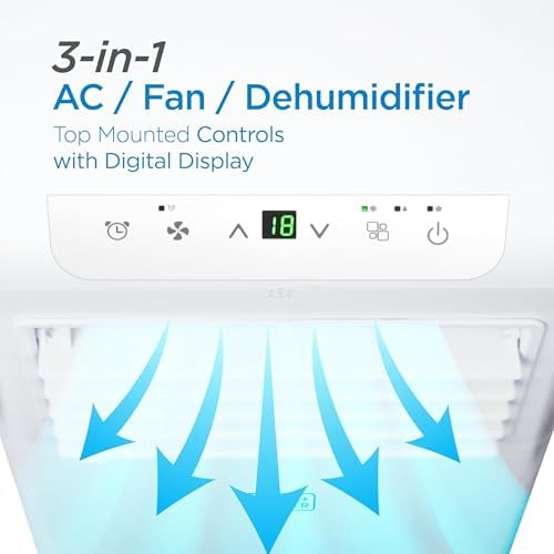 BLACK+DECKER Portable Air Conditioner, 8,500 BTU (5,100 BTU SACC) for Rooms Up To 350 Sq. Ft., Portable AC with Full Function Remote Control & Window Kit, BPACT05SM, White