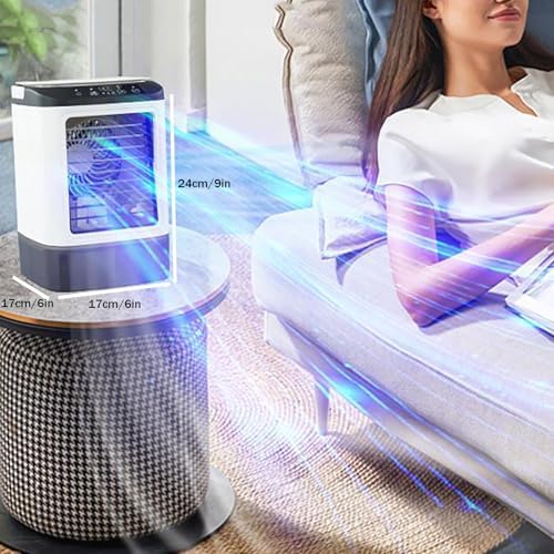 Portable Air Conditioners, Evaporative Air Cooler with 0.24Gal Water Tank, Built-In Ice Box, 3 Wind Speeds, 2-Stage Atomization, 7 Color Light, Swamp Cooler Fan for Room Bedroom Office