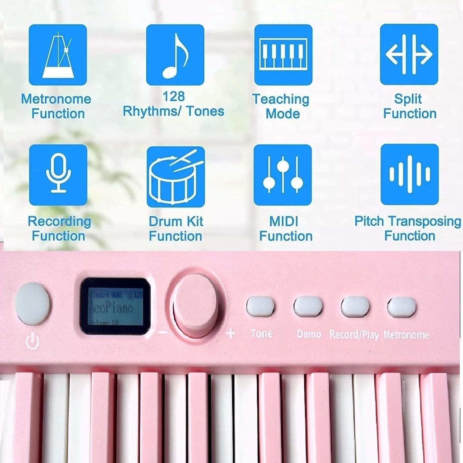 88 Key Foldable Electronic Piano can be folded in 180°,more portable. True and Pure Grand Piano Sound Source by France DREAM, Foot Pedal/Power adapter/Delicate Handbag (pink)