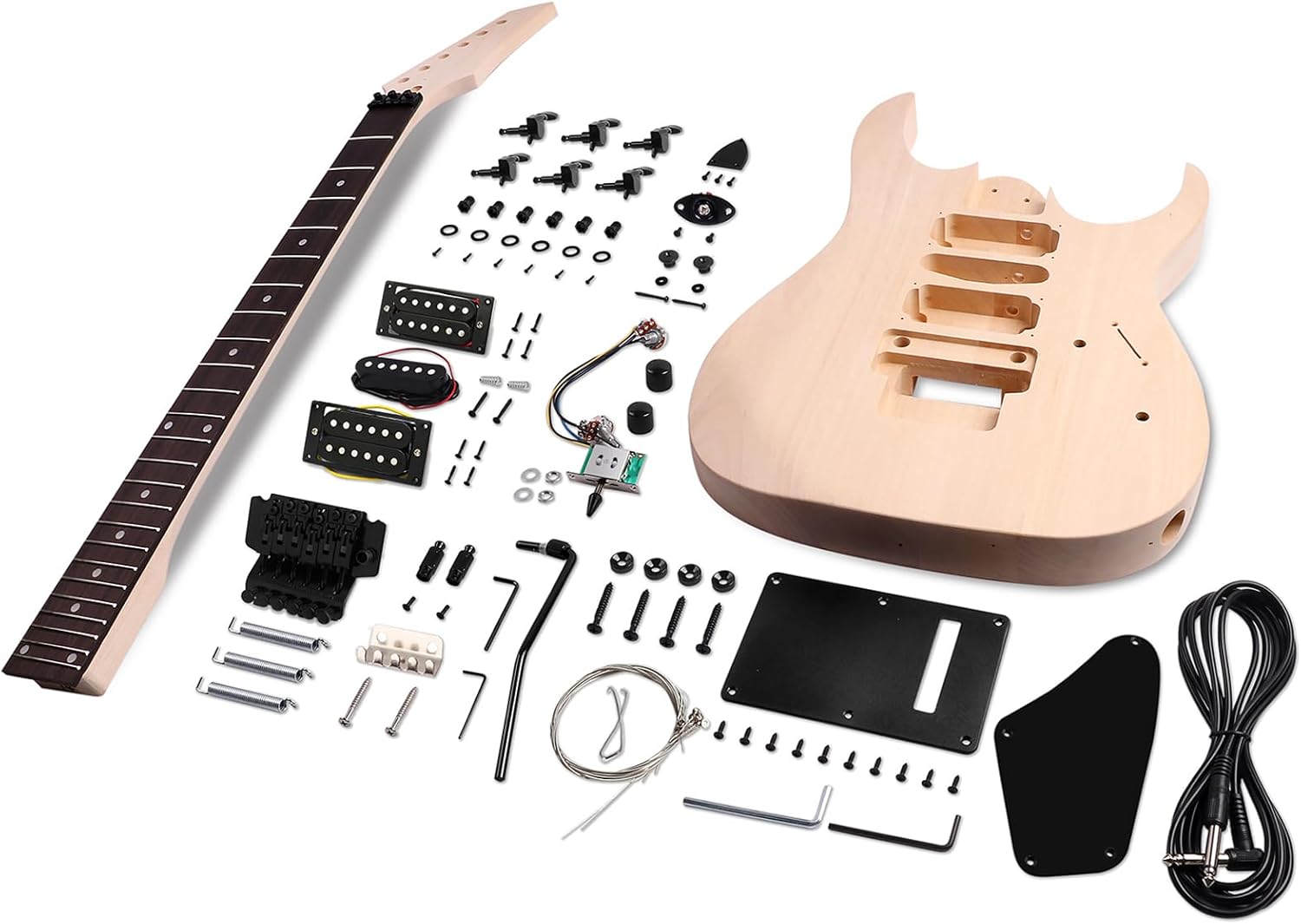 DIY Electric Guitar Kit Beginner Kit 6 String Right Handed with Basswood Body Hard Maple Neck Poplar Laminated Fingerboard Black Hardware Build Your Own Guitar JS Series.