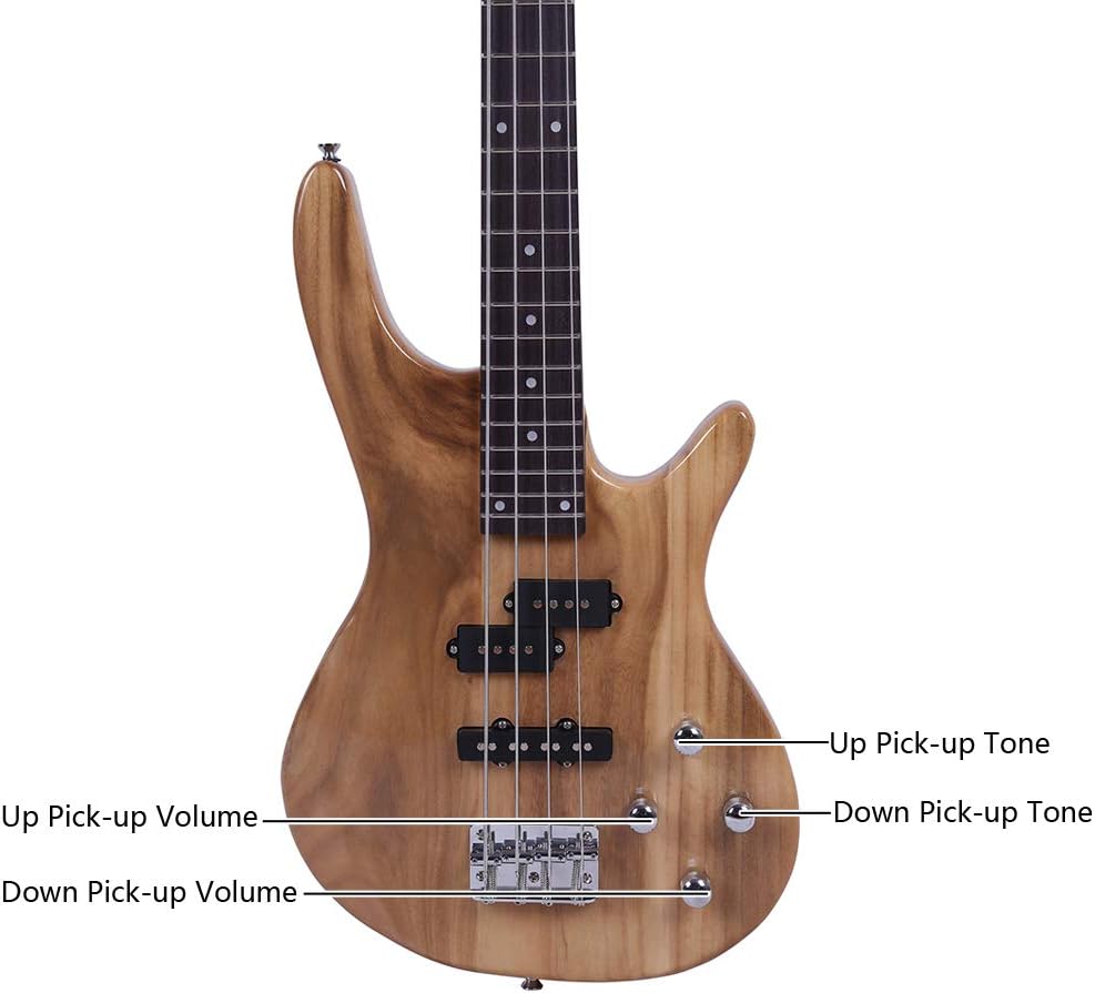Electric Bass Guitar Kit, Full Size 4-String Bass Guitar for Beginners and Adults, Maple Neck & Rosewood Fingerboard, Right-Handed, Includes Cable & Wrench (Burlywood)