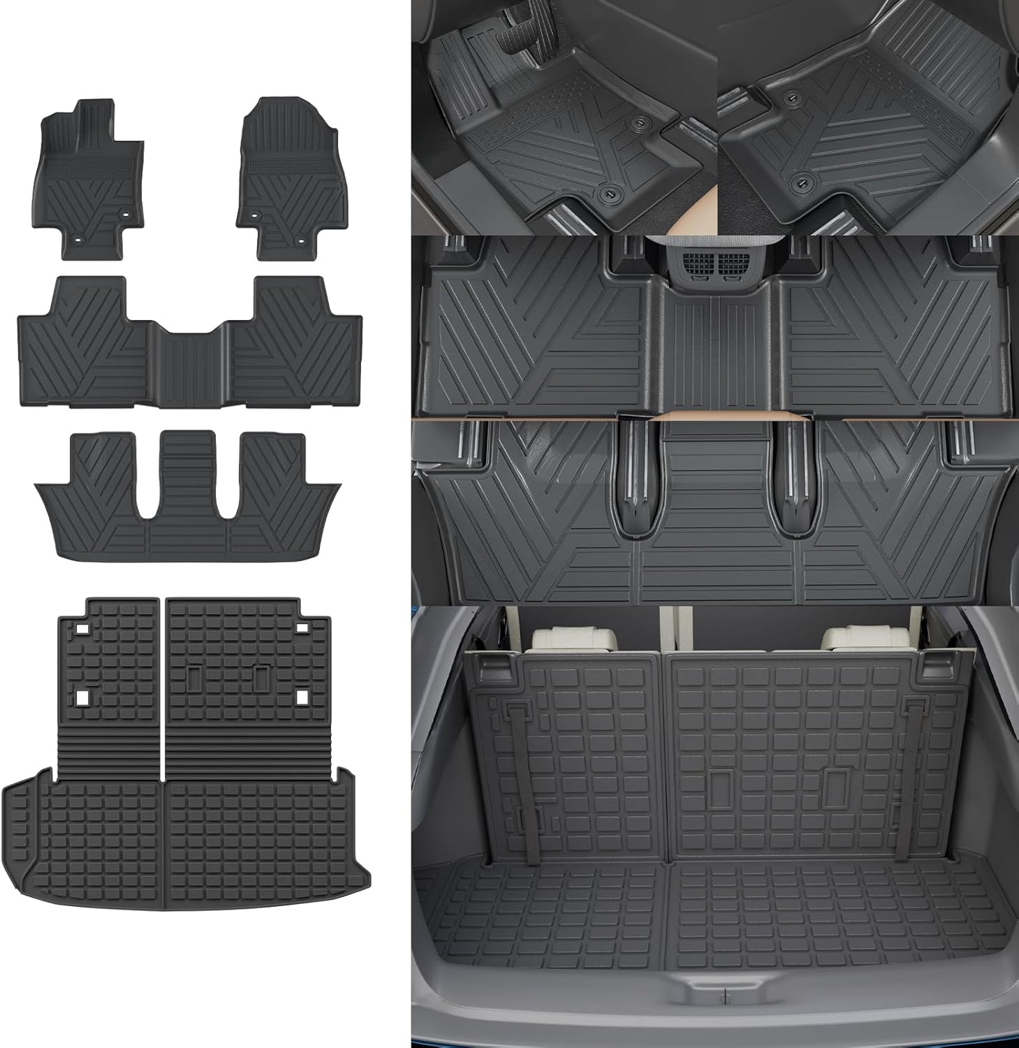 Rongtaod Floor Mats Compatible with 2024 2025 2026 Toyota Grand Highlander Cargo Mat Cargo Liner Trunk Mat Back Seat Protector Grand Highlander Accessories (Trunk Mat with Backrest Mat+Floor Mats)