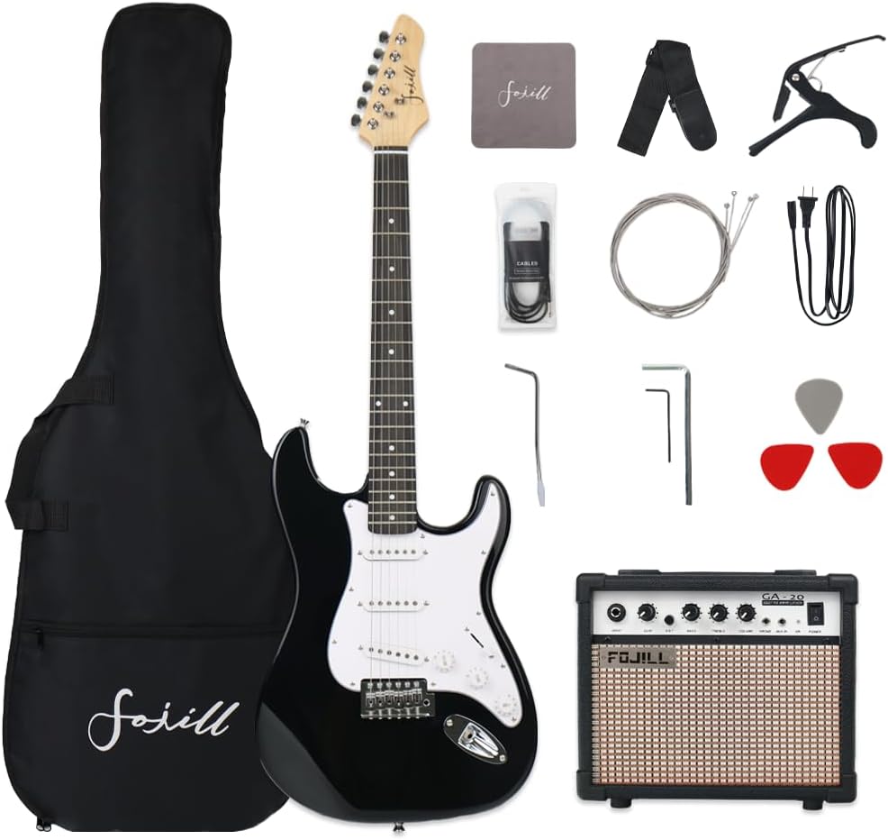 Fojill 39 Inch Electric Guitar Kit Set Beginner Starter Combo Package Bundle 20W Amplifier Amp Accessory Padded gig Bag,Picks, Cable,Strap,Extra Strings
