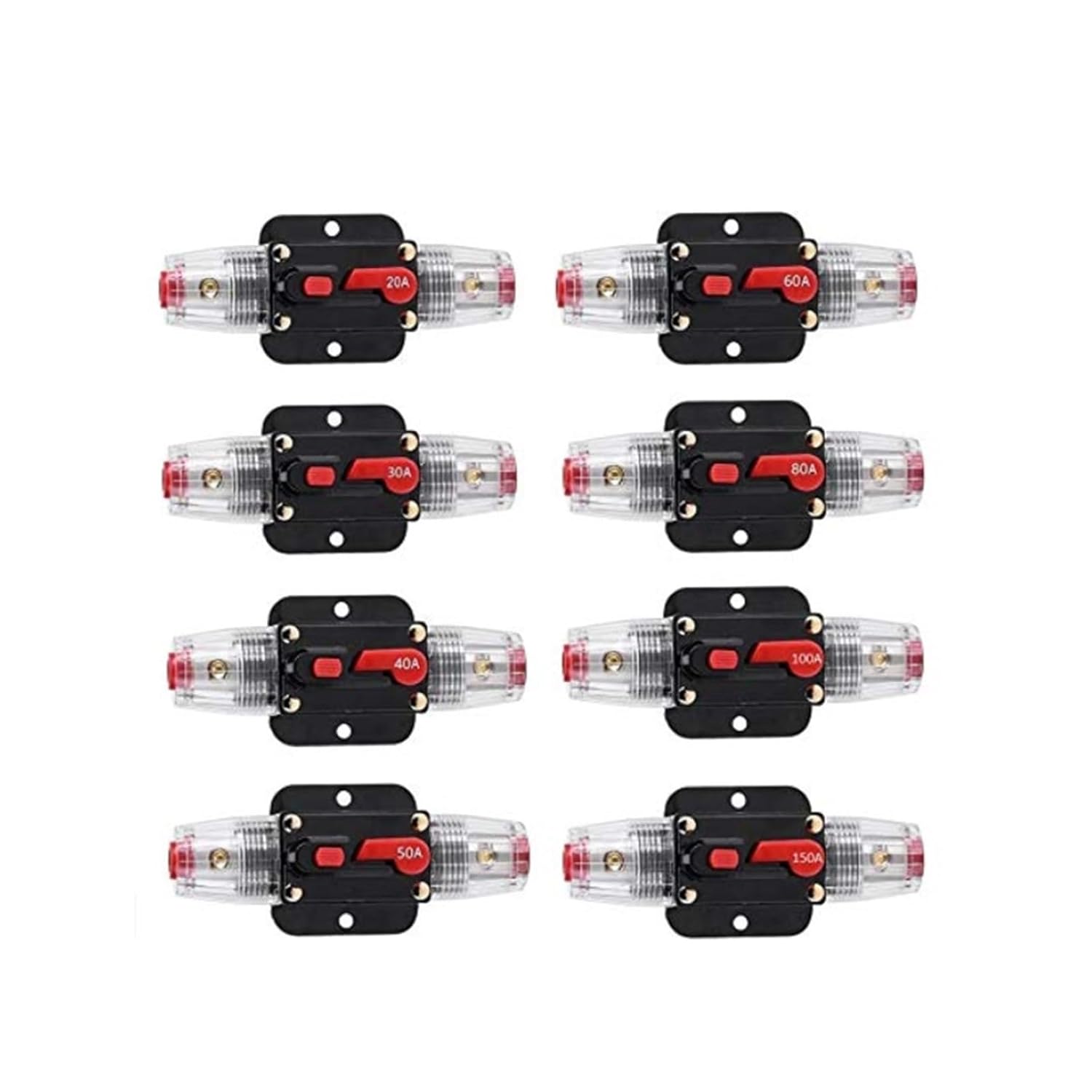 DC 12V 24V 20A50A60A70A80A100A120A150A Fuse Holder Black Car Stereo Audio Inline Circuit Breaker for Truck Amplifier(100A)