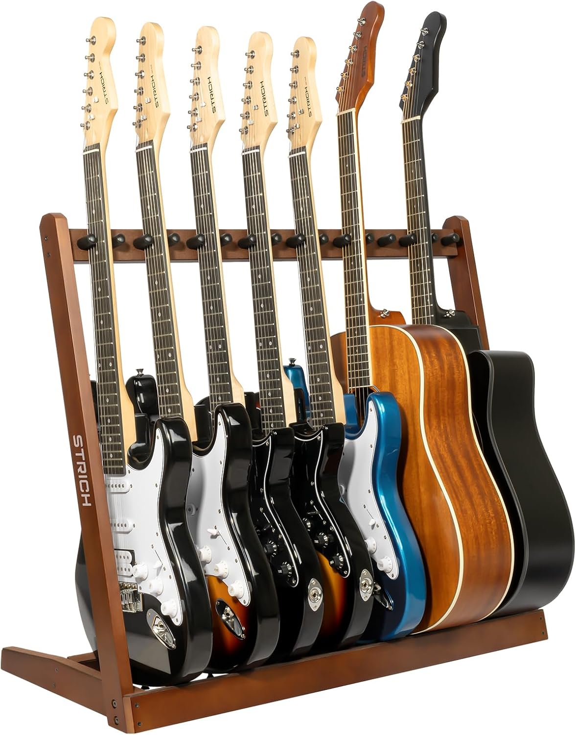 STRICH Guitar Stand for Multiple Guitars, Hardwood Guitar Rack for 8 Electric Guitar Bass, or 5 Acoustic Guitars, Padded Multi Guitar Stand for Home, Studio, SMT-10 (7-Holder)