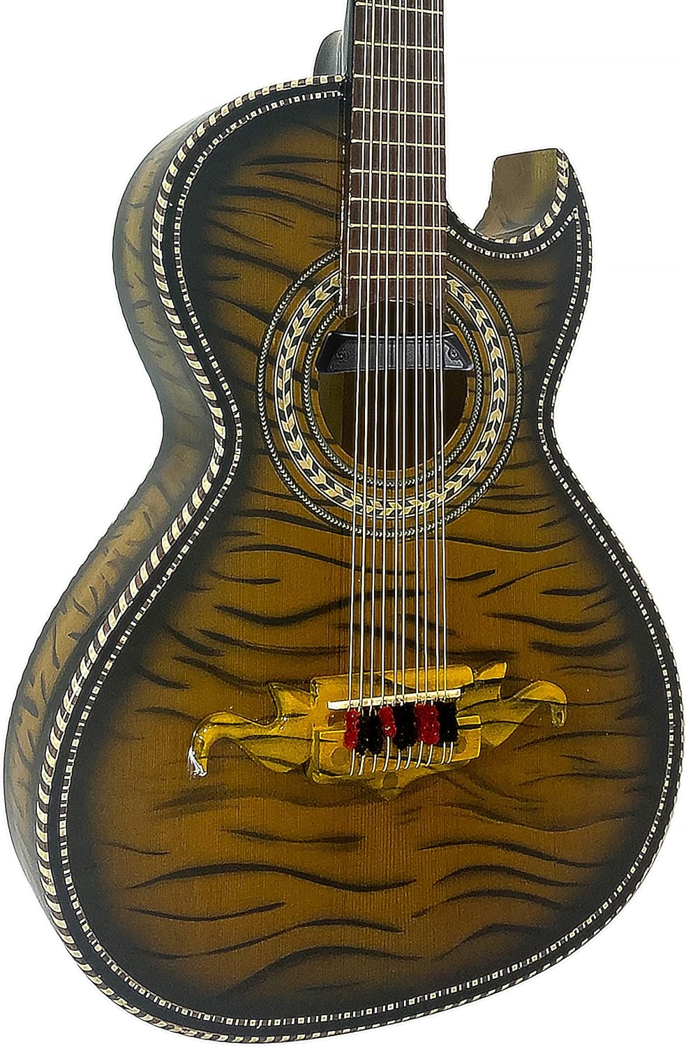 D'Luca Paracho 10-String Bajo Quinto Acoustic-Electric Right-Handed Tiger Yellow (DL-PQ1-EQ-TY)