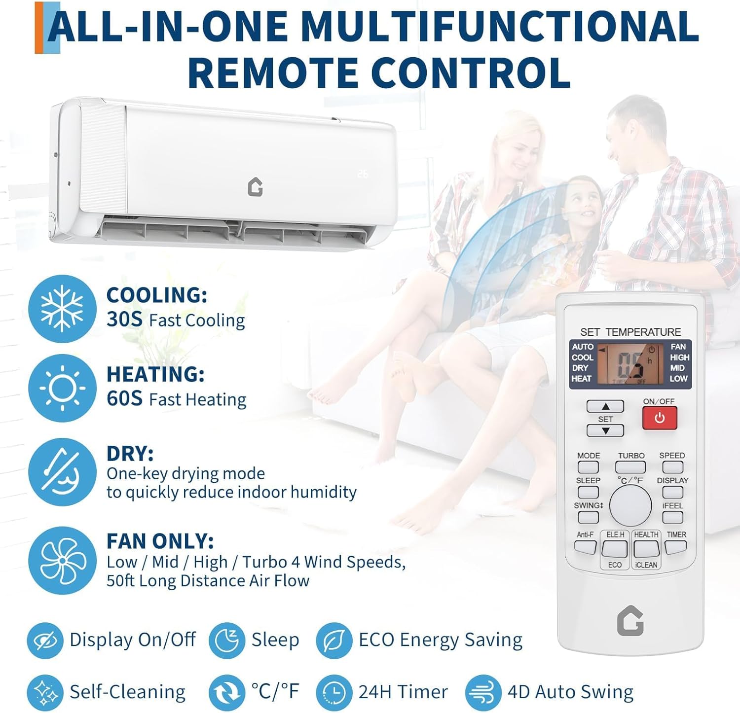 Air Conditioner, 24000 BTU Mini Split Air Conditioner & Heater, 19 SEER2, 1500 Sq.Ft, Ductless, Smart WiFi & Voice Control, Ultra Quiet 41 DB, -4°f~140°f All-Weather, 208-230v, Complete Install Kit