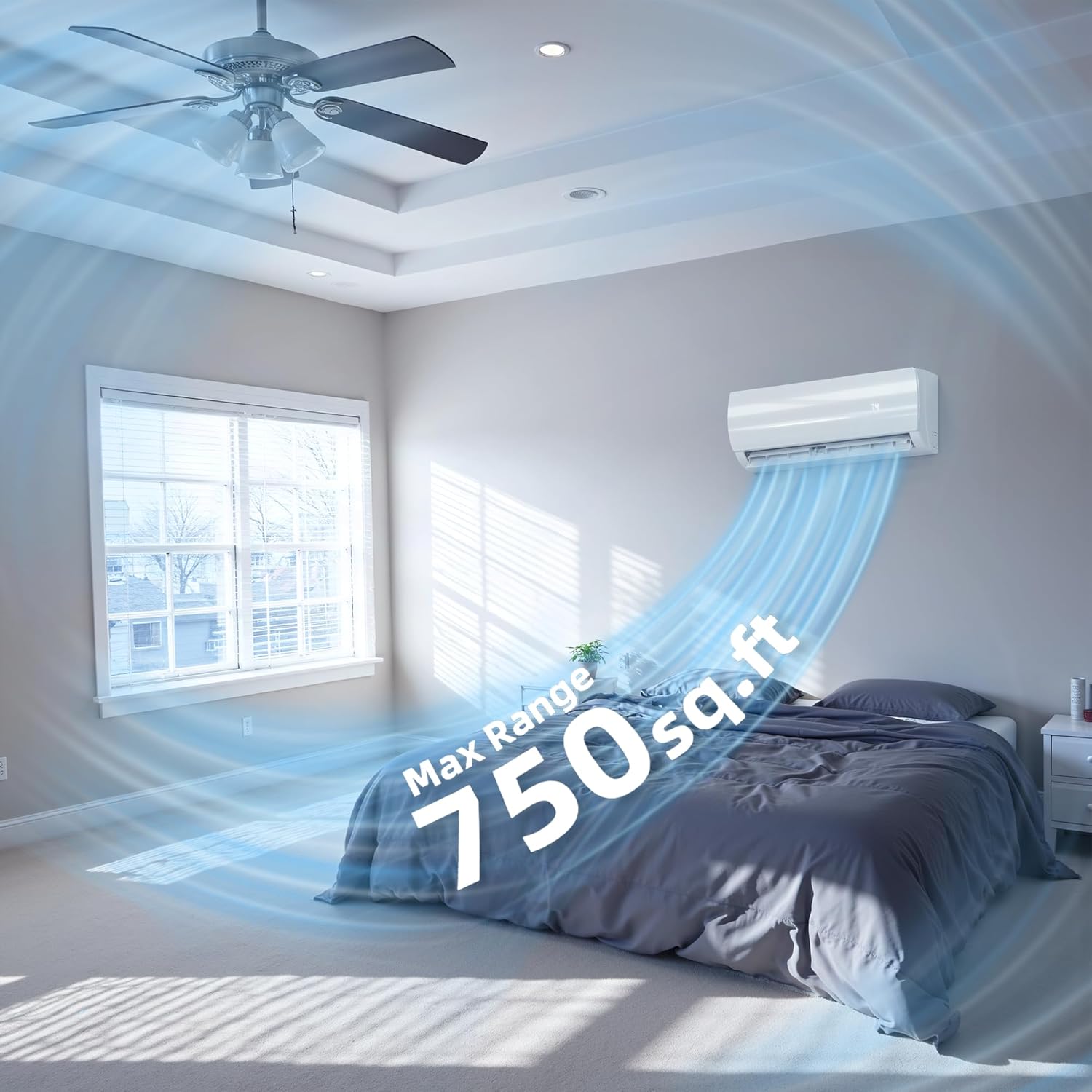 Manastin 12000BTU Mini Split Air Conditioner & Heater with Inverter, 19 SEER2 115V Energy Saving AC Unit Cools Rooms up to 750 Sq. Ft, Complete Installation Kit