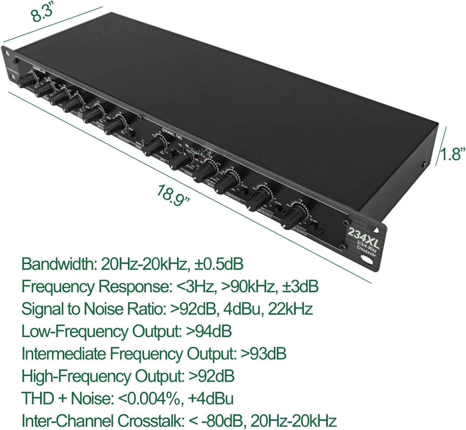Professional Audio Crossover, 2-Way 3-Way Stereo 4 Way Mono Crossover Audio Sound Processing Crossover for PA System Stage Performance, XLR Input Output and Subwoofer (234XL)