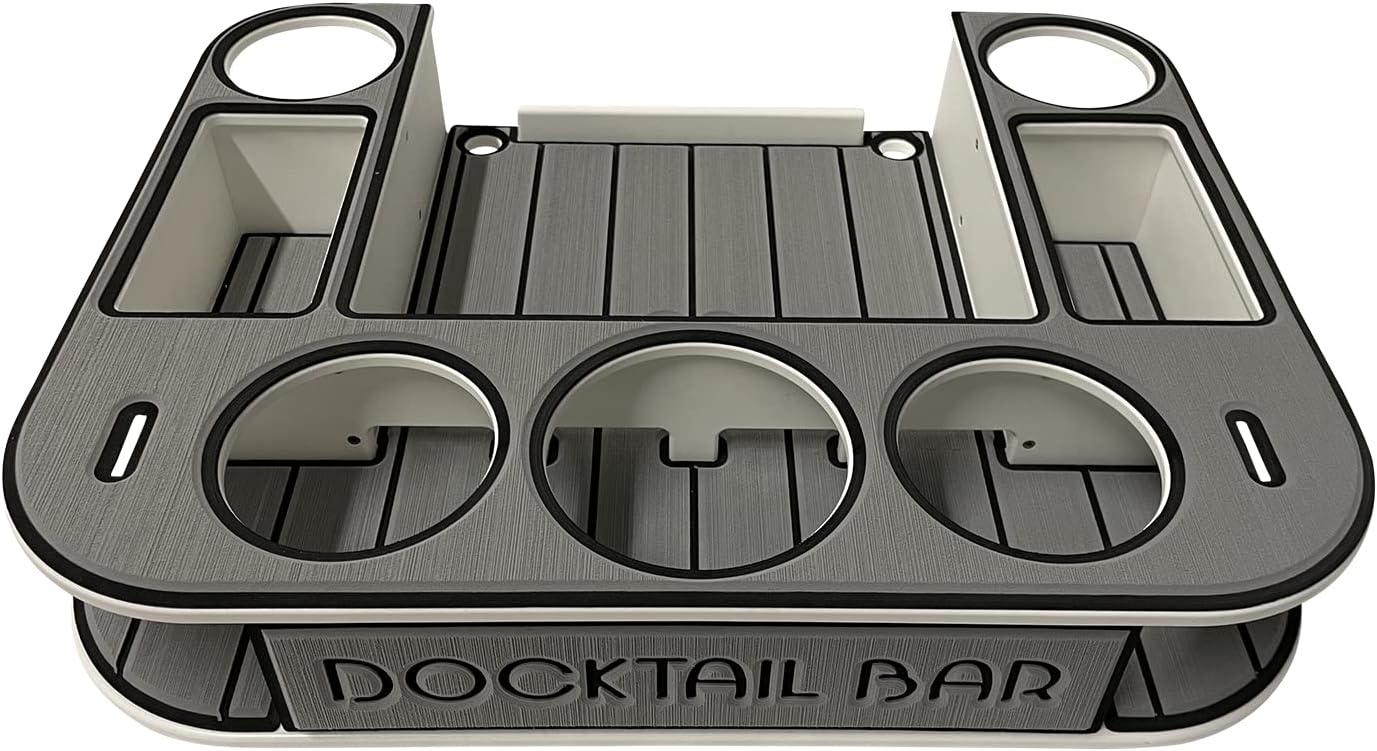 Docktail Butler Boat Table Caddy Organizer - Includes Rod Holder Mount | Portable Boat Table and Boat Bar, Marine Tables for Boats with Cup Holders, Boat Storage Accessories