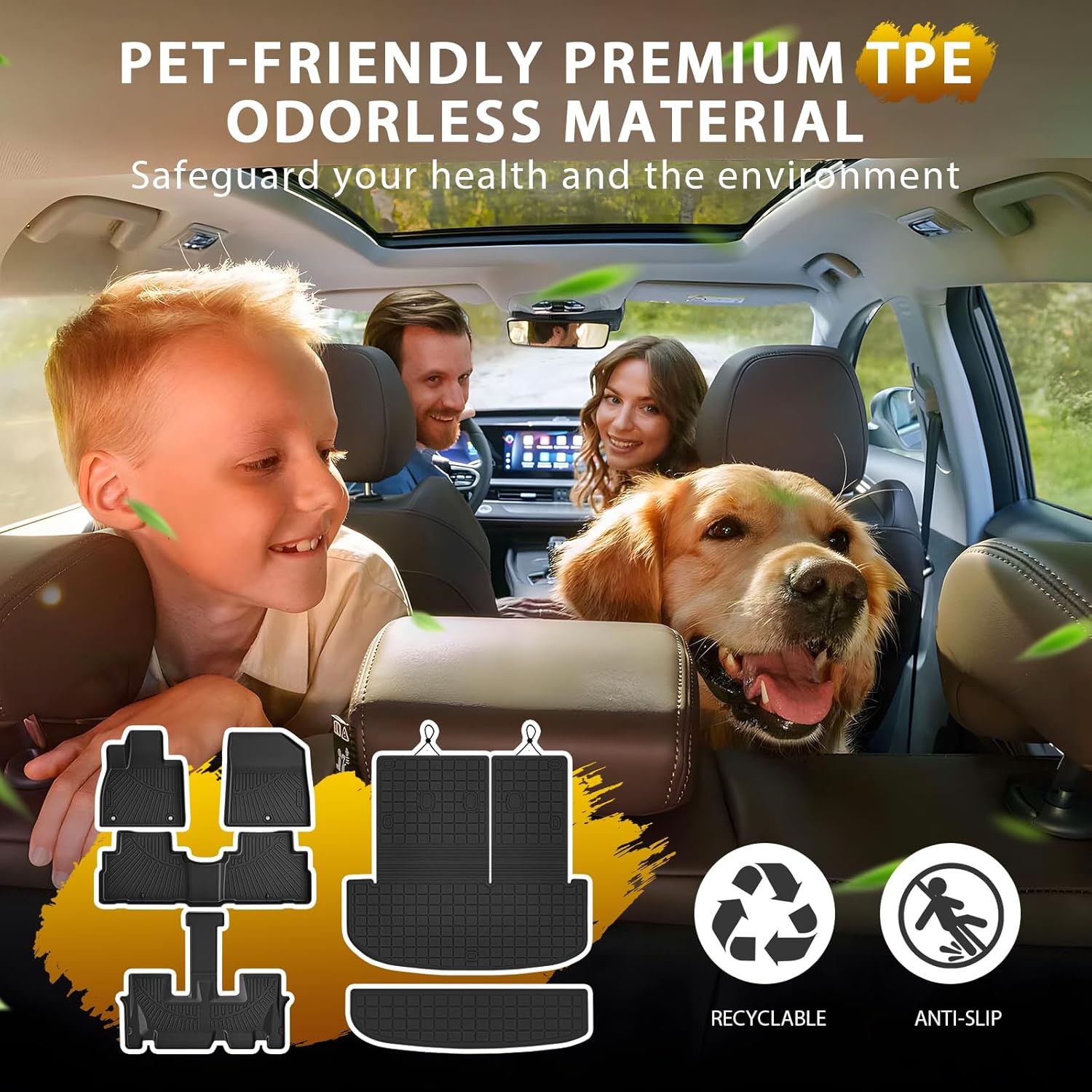 Powerty Floor Mats for 2020-2024 2025 Hyundai Palisade 7/8 Seat Car Mats, All Weather TPE Cargo Liner Backrest Mats Trunk Lower Car Mat Interior Protector Full Set for Palisade Accessories