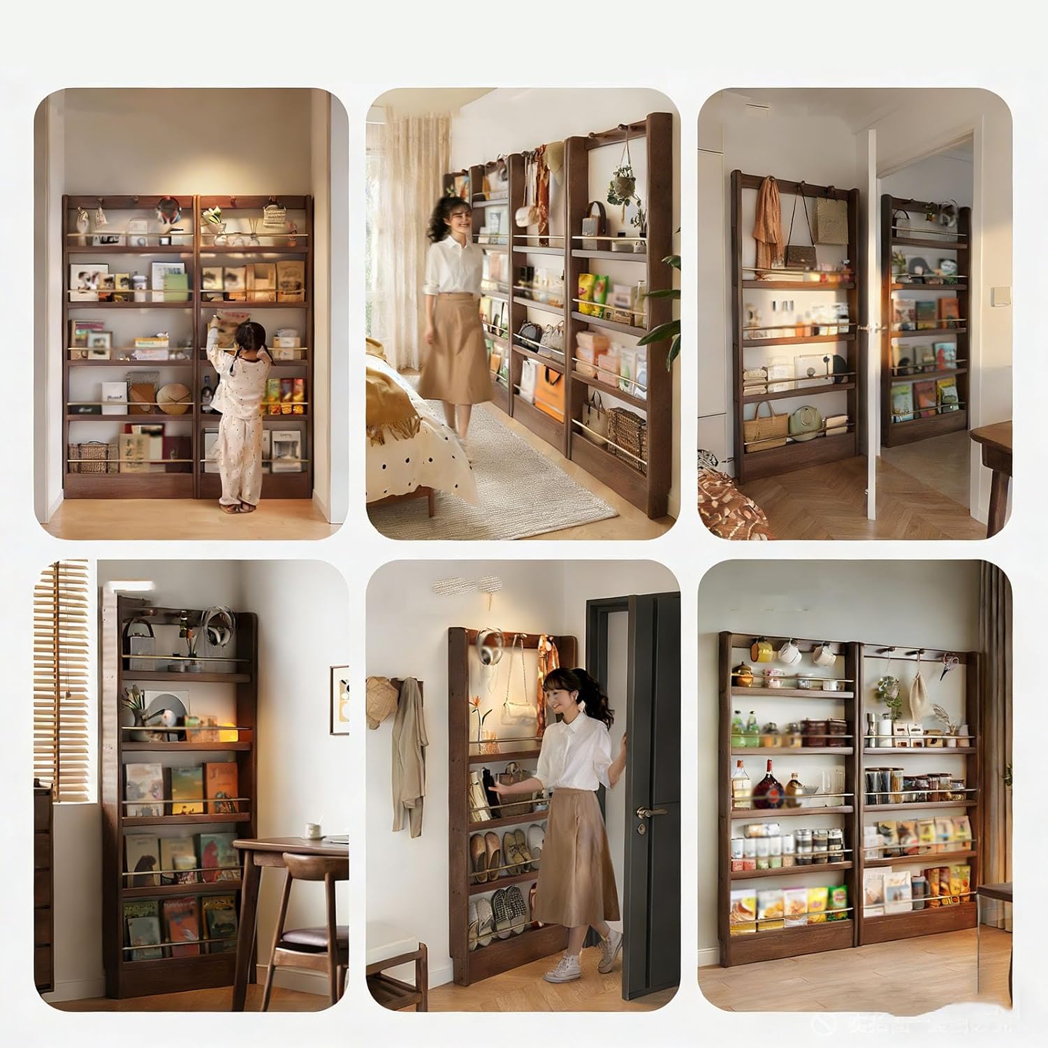 Solid Wood Bookcases Behind The Door Bookshelf Solid Wood Bookcases with Open Display Shelves Behind The Door Storage Organizer for Toys And Books Space-Saving Wall Mount Narrow Book Shelf,60*10*186cm