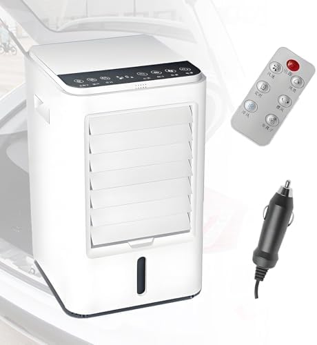 Portable Air Conditioners 4-in-1 Portable Air Cooler Fan Mini Evaporative AC Unit with 3-Speed and 4 Ice Packs Remote Control Touch Screen for Camping Office Bedroom Car 12VCar