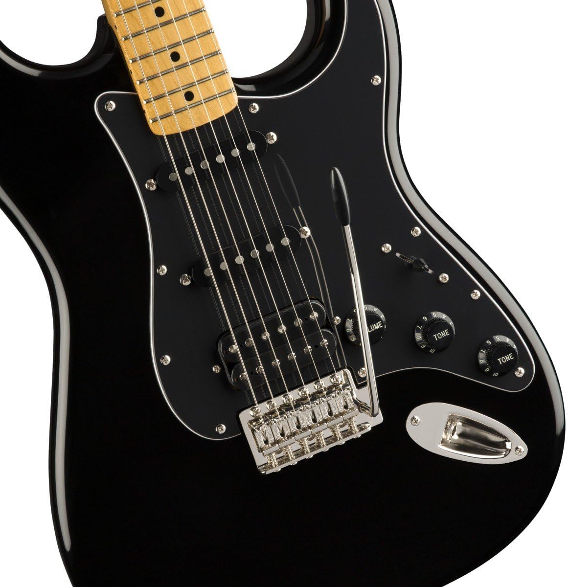 Squier Classic Vibe 70s Stratocaster Electric Guitar, with 2-Year Warranty, Black, Maple Fingerboard