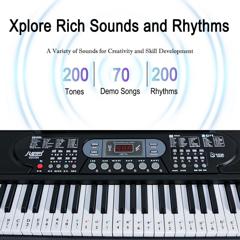 61 Key Keyboard Piano with Lighted Up Compact Keyboard Beginners to Pros, Portable Digital Music Keyboard with Microphone & Built-In Speakers