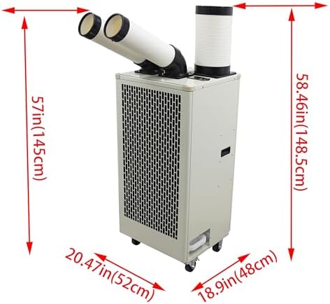 220V Industrial Portable Air Conditioner Air Flow 780m³/h with Wheels 8L Tank Double Outlet Commercial Spot Cooler Adjustable Outlet Ideal for insititute Workshops Outdoor Events 2100W