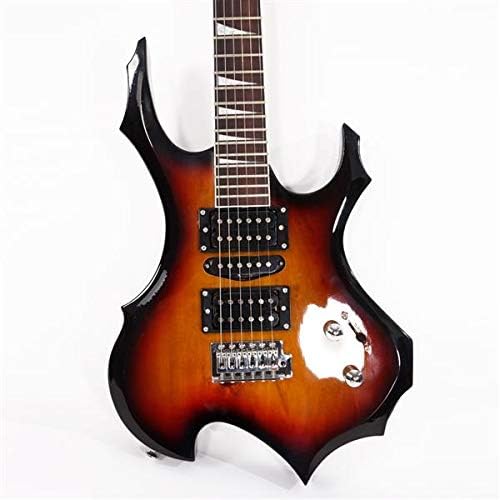 Flame Shaped Electric Guitar Sunset Color with 20W Amp, HSH Pickups, Tremolo Bridge, Full Size Beginner Electric Guitar Kit for Right-Handed, w/Guitar Bag, Strap, Cable, Pick