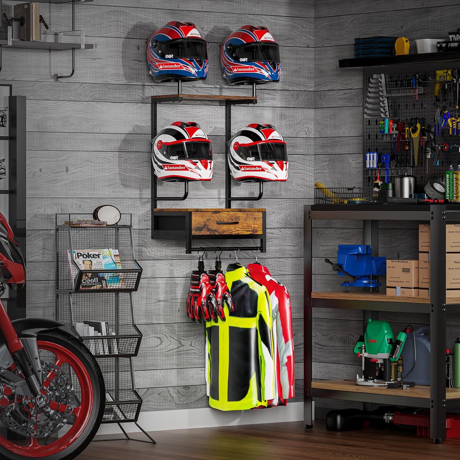 Helmet Rack Wall Mount, Motorcycle Helmet Holder Plate Rack Display Organizer with Motorcycle Accessories Helmet Hanger Wall Mount for Football (Vintage Black, 4 pack)