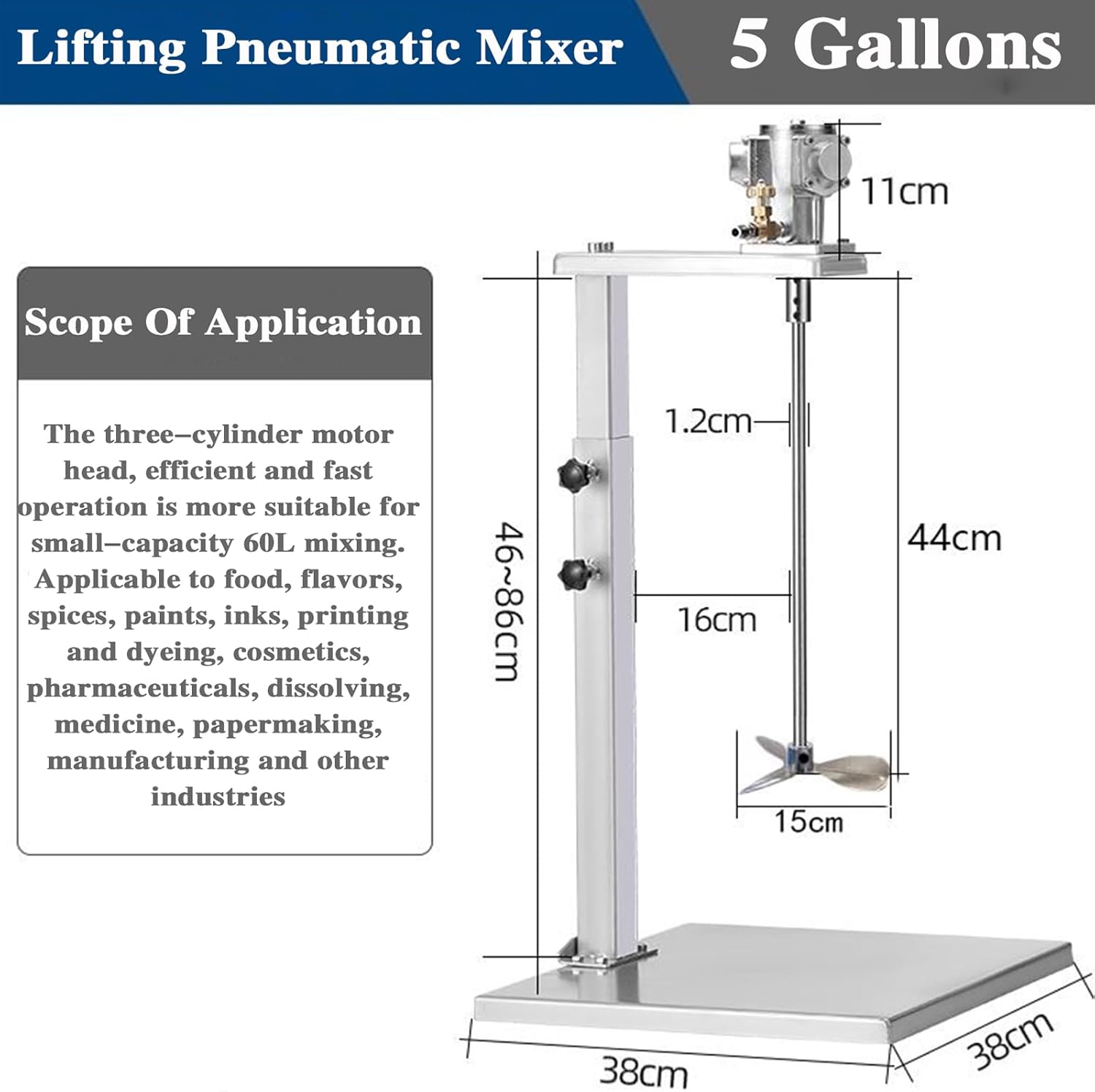 5 Gallon Air Agitators, Pneumatic Paint Mixer Machine, Paint Stirring Machine with Stand, for Putty, Ink Coating Uniform Mixing and Stirring