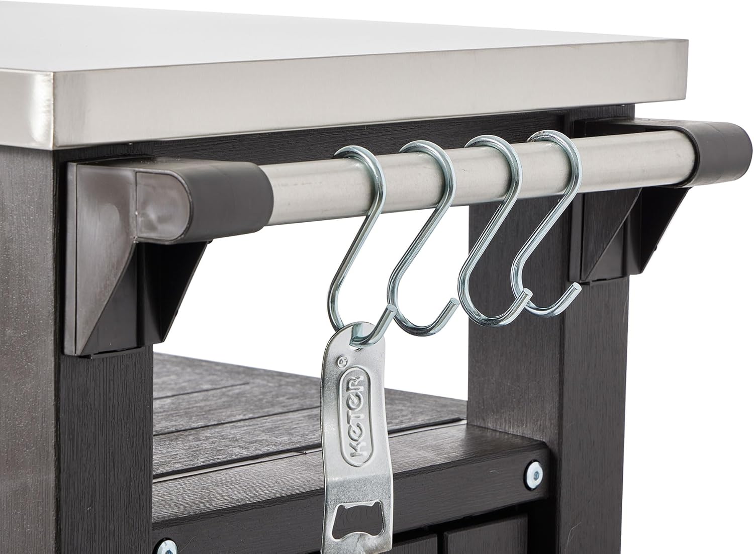 Keter Outdoor Grill Prep Table & Serving Cart, Stainless Steel Top, Unity, 40 Gal, Brown - Portable Bar Table and Cooking Accessory for Pool, Patio, Lawn, and Backyard