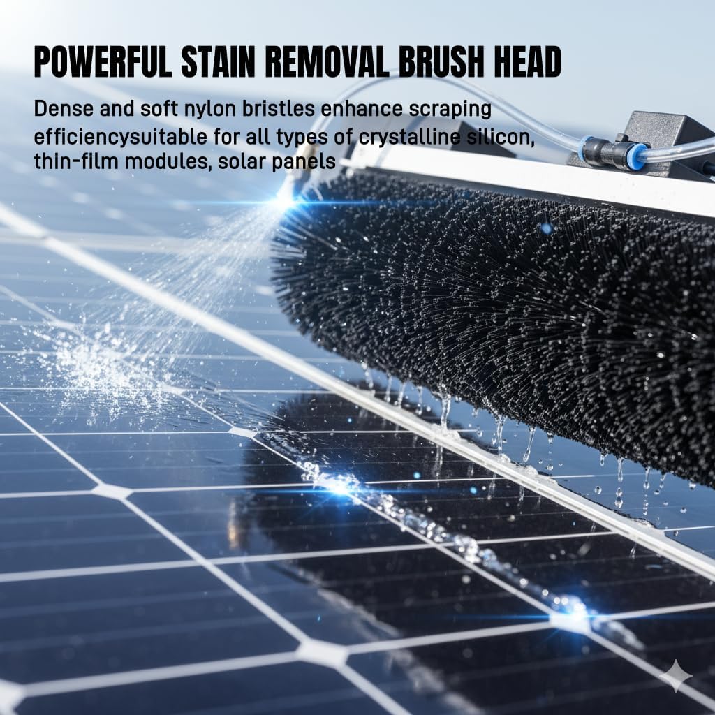Telescopic Rod PV Panel Wash Cleaning Machine, Solar Photovoltaic Panel Cleaning Brush, Adjustable Length, Solar Panel Cleaning Equipment 24.6FT Battery