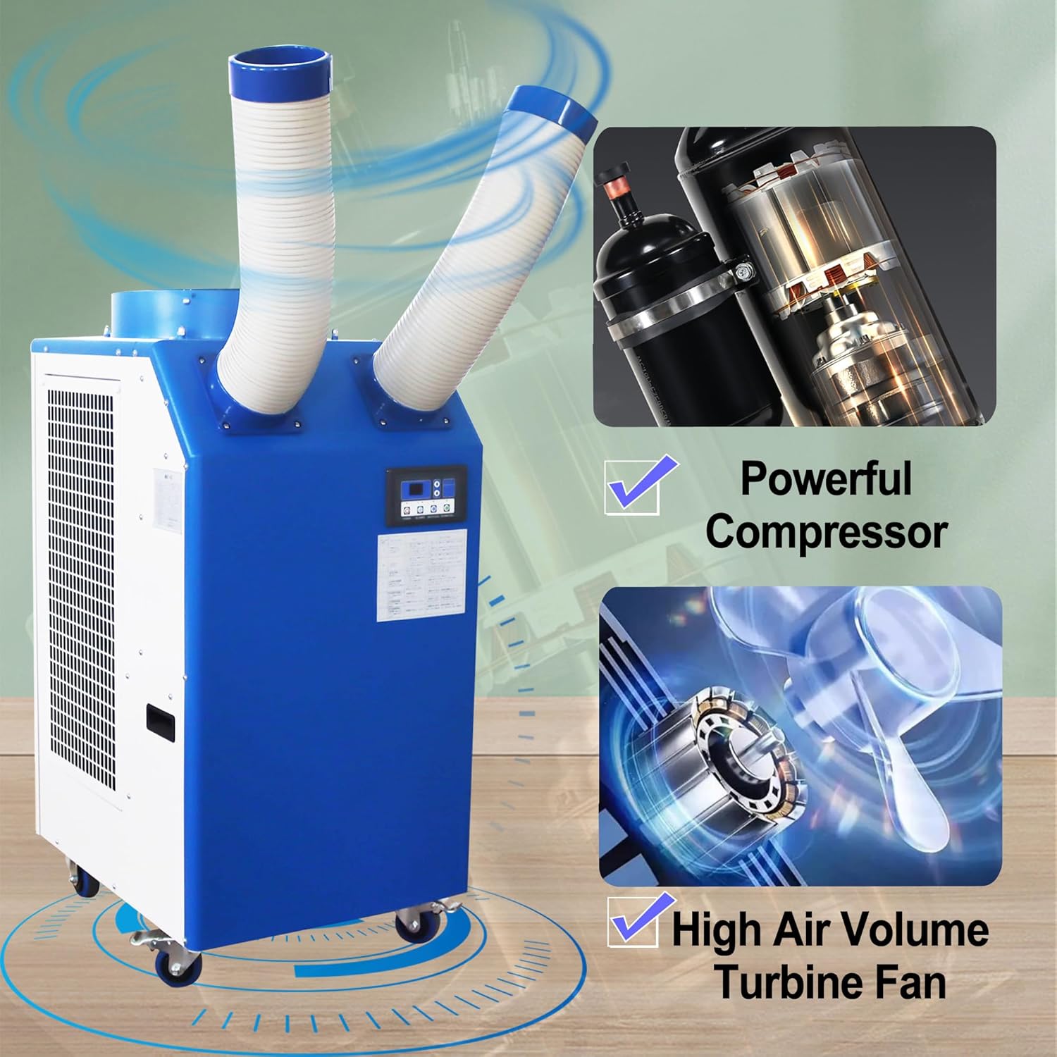 Industrial Portable Air Conditioner with Wheels 14L Large Tank Commercial Spot Cooler Adjustable Air Outlet Ideal for Hospitals Workshops Outdoor Events 220V 1.8KW