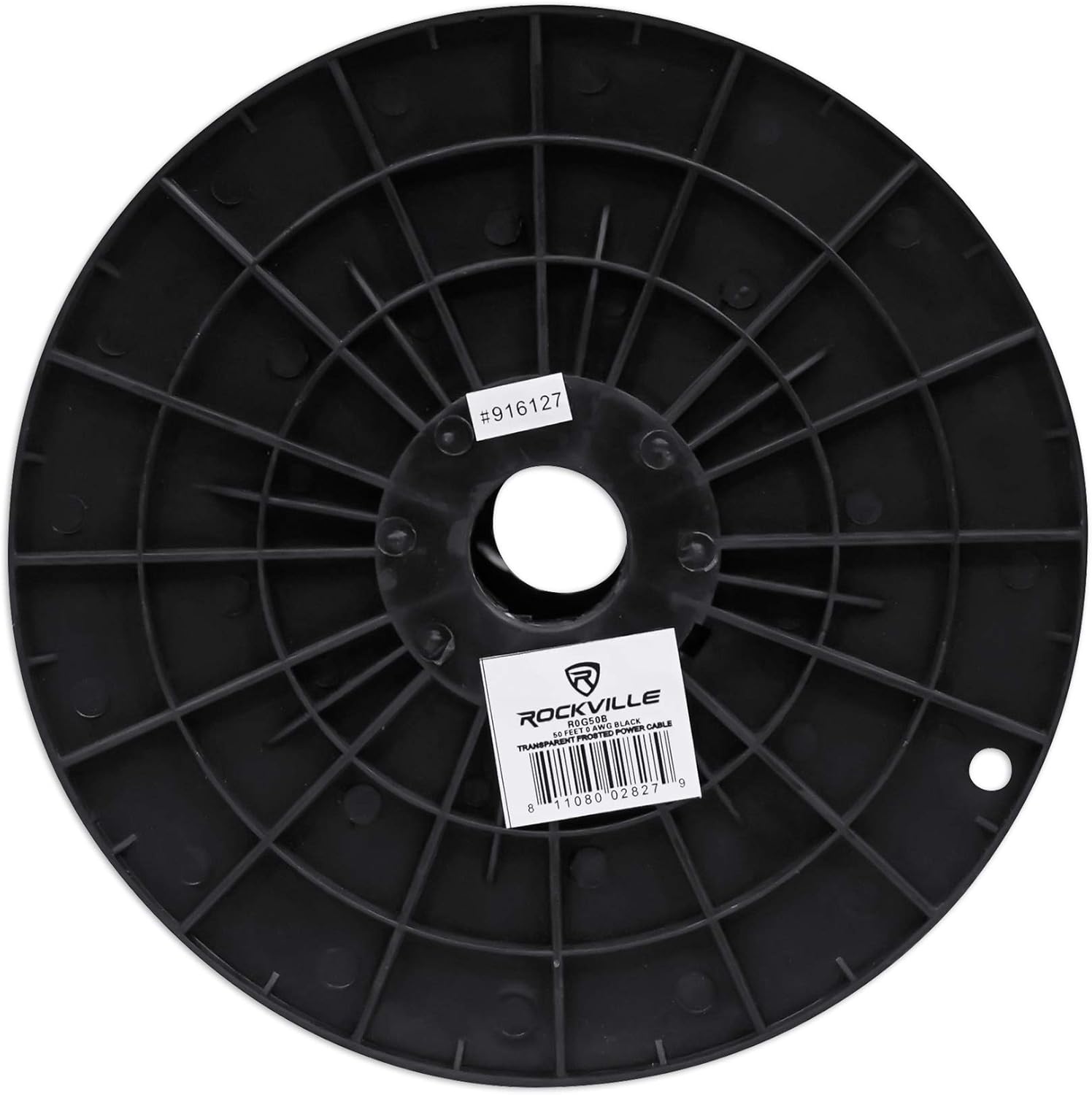 Rockville R0G50BLACK 0 Gauge 50 Ft Power and Ground Wire Cable, Flexible PVC Jacket, High-Strand Count, Durable Black Spool for Car Audio Amplifiers and Subwoofers