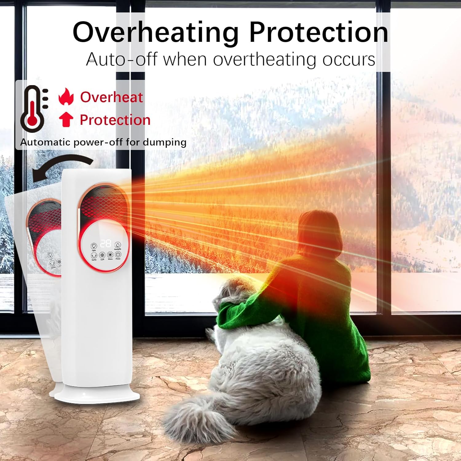 Tower Fan and Heater Combo with Humidification, 32inch Bladeless Fan and Heater with Remote Control, Touch, 180° Oscillating, 2 Speed Heating, 3 Speed Cooling, 9H Timer Tip-over & Overheat Protection