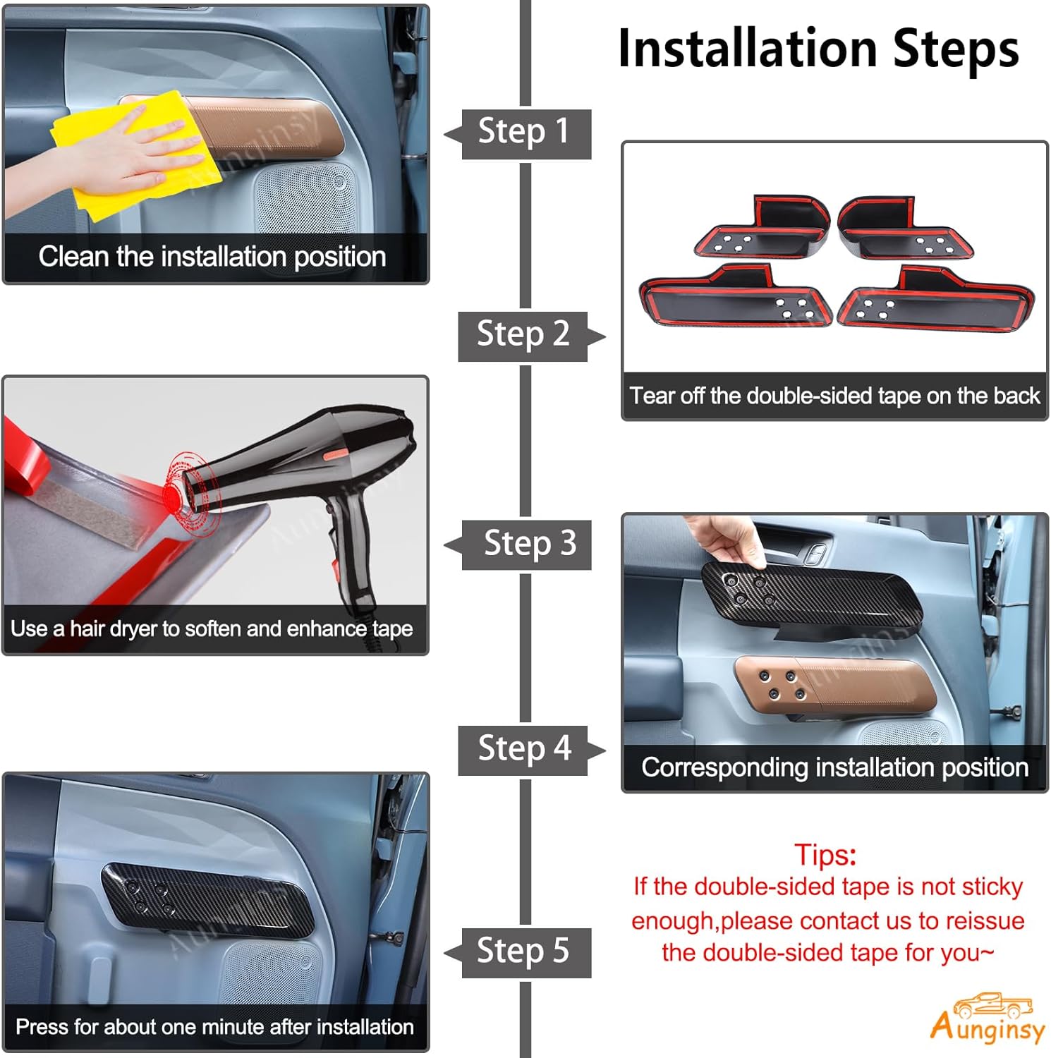 Aunginsy Inner Door Handle Panel Trim Cover Compatible with Ford Maverick 2022-2025 Pickup Front Rear Door Look Interior Door Armrest Handle Panel Protection Cover Decorative Sticker ABS Accessories