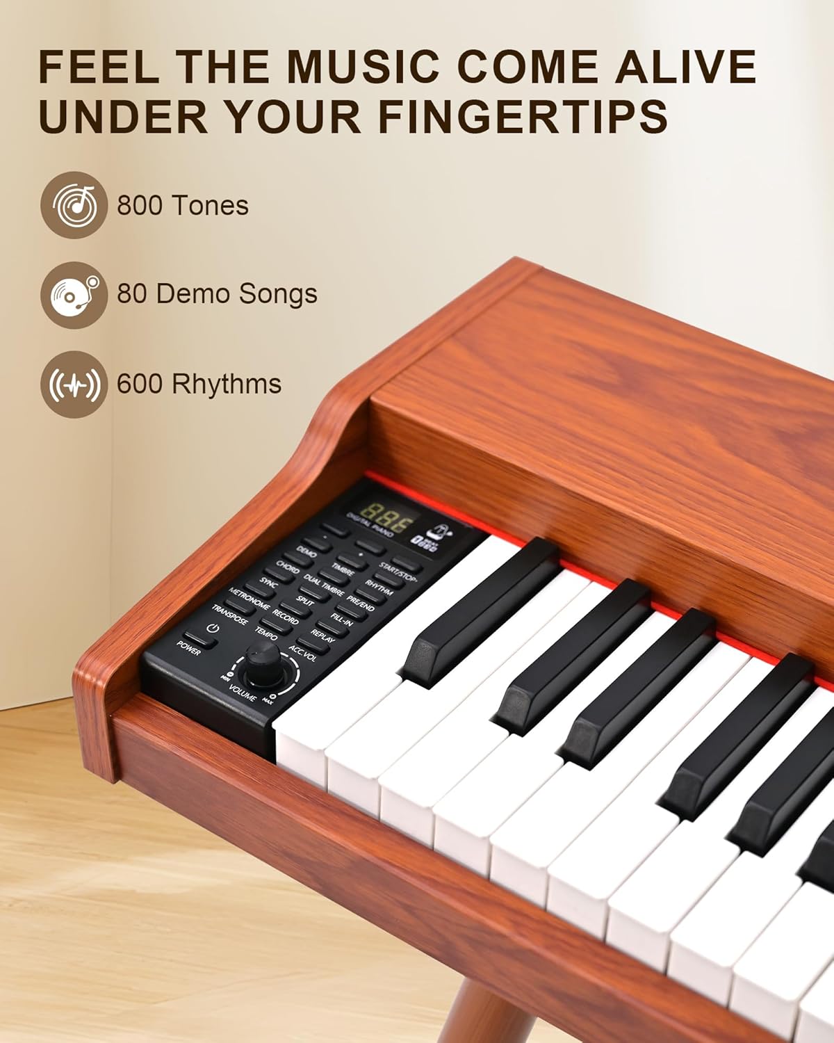 SP88G Digital Piano 88 Key Semi-Weighted Keyboard with Stand & Sustain Pedal, Electric Piano for Beginners & Adults, Headphone Jack, USB-MIDI, 800 Tones, 600 Rhythms, 80 Demo Songs