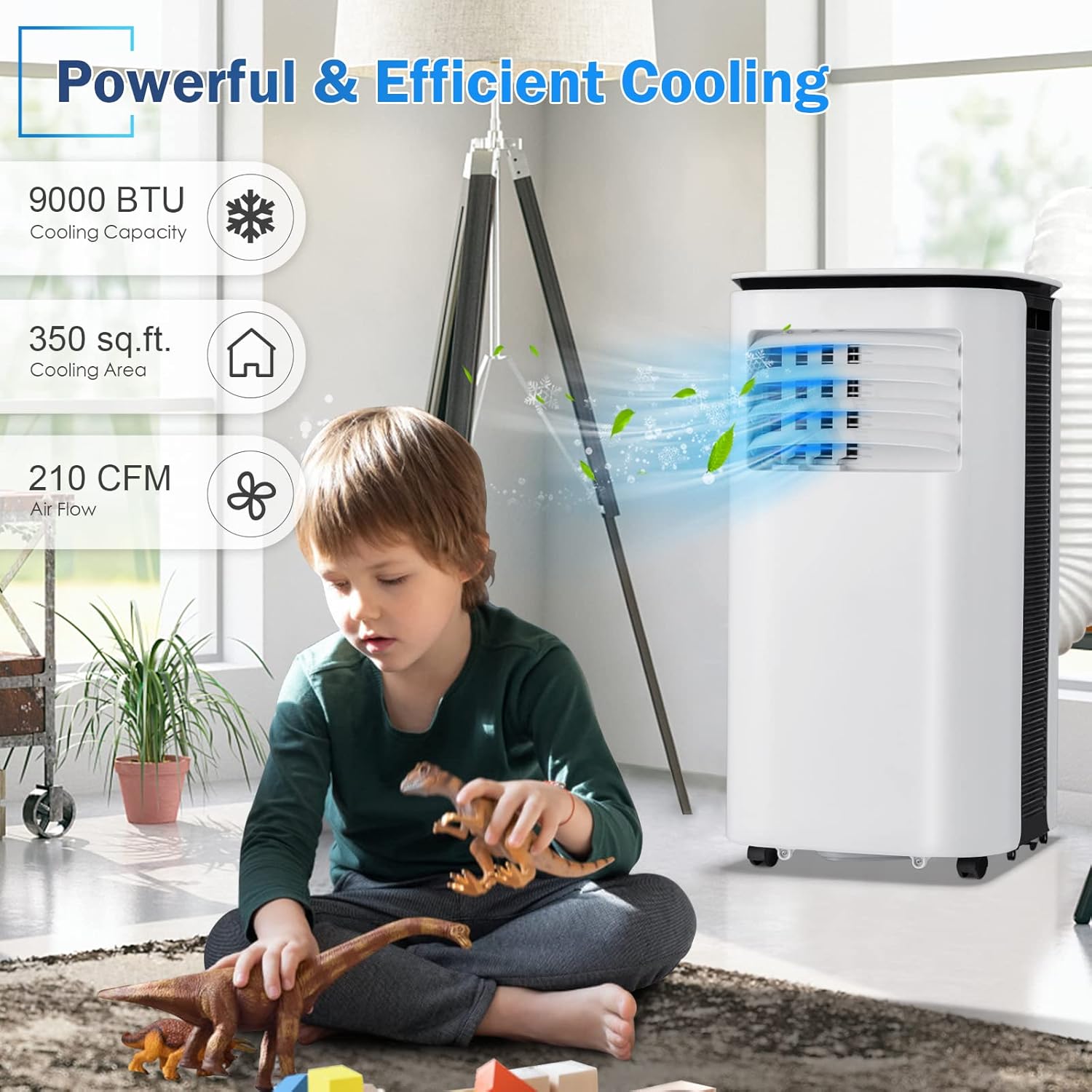 PETSITE Portable Air Conditioner 9000 BTU, 3 in 1 AC Cooling Unit with Air Cooler, Fan & Dehumidifier, LED Display & Remote Control, Cools up to 350 sq.ft