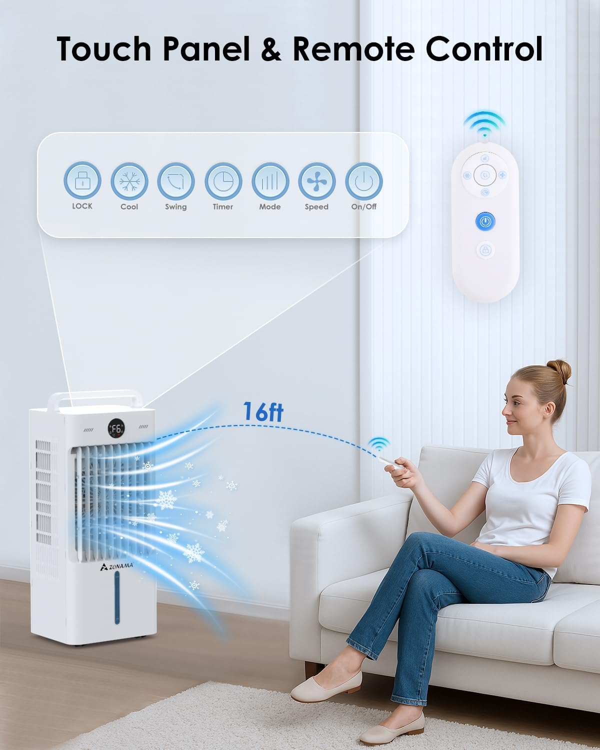 Windowless Portable Air Conditioners with Remote, 3-IN-1 Evaporative Air Cooler with Display, 2.64-Gal Tank for 10H Cooling, 3 Modes & 6 Speeds, 60° Oscillation, 12H Timer, Swamp Cooler for Indoors