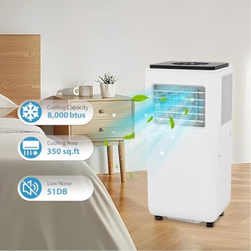 Portable Air Conditioner With Cooling, Dehumidifier and Fan, 3-In-1 Portable Air Conditioner With Remote Control, Cools Up to 350 Sq. Ft. 24-Hour Timer/Sleep Mode, Bedroom/Office